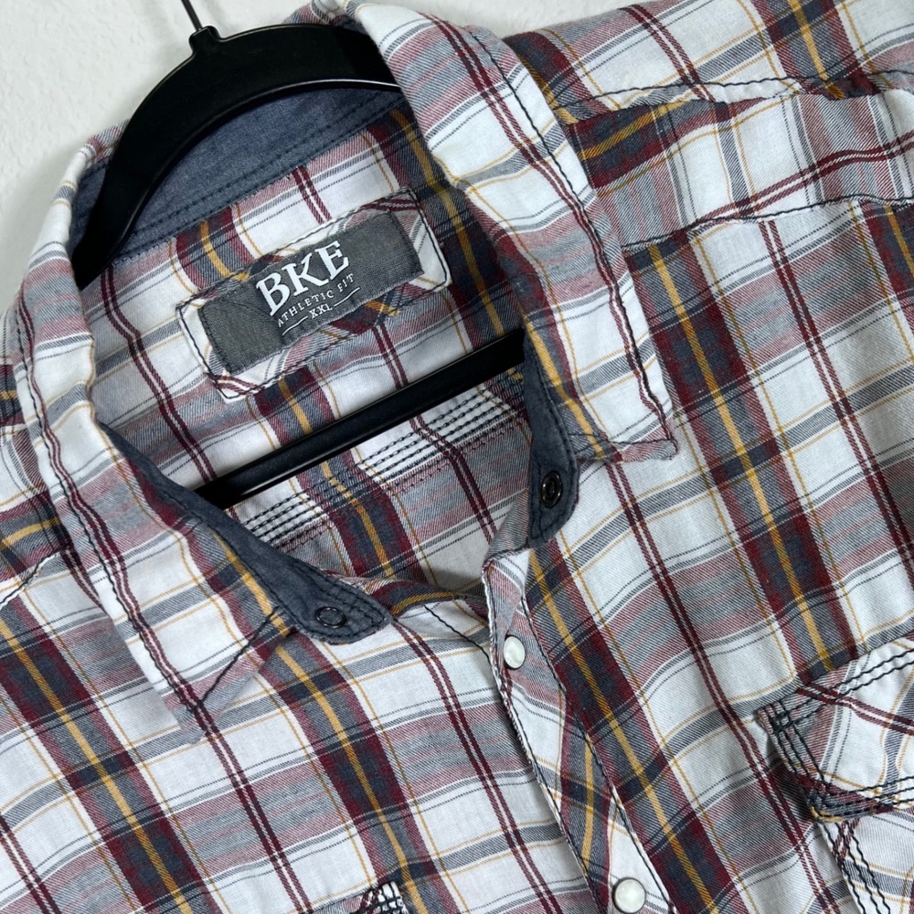 BKE Athletic Fit Plaid‎ Button Up Long Sleeve Western Shirt XXL